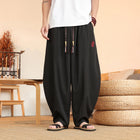 Pantaloni neri da uomo estivi leggeri e larghi in stile retrò giapponese, pantaloni harem casual traspiranti e comodi con elastico in vita
