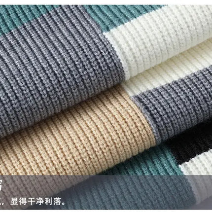 Winter Fashion Sweater Men Patchwork Casual Knit Pullovers Mens Thick Warm Harajuku Loose Knitted Sweaters O-Neck Streetwear Man