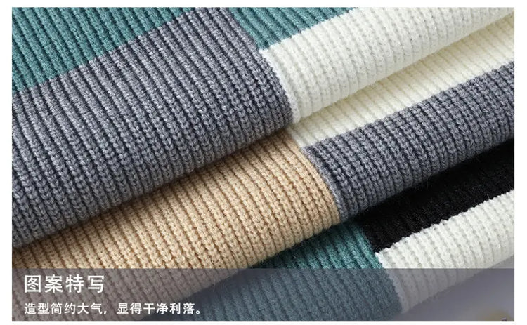 Winter Fashion Sweater Men Patchwork Casual Knit Pullovers Mens Thick Warm Harajuku Loose Knitted Sweaters O-Neck Streetwear Man