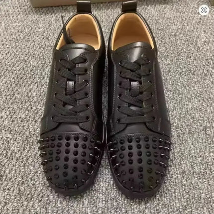 Men's Studded Genuine Leather Sneakers | Round Toe Lace-Up Flat Comfortable Spring Casual Fashion Shoes