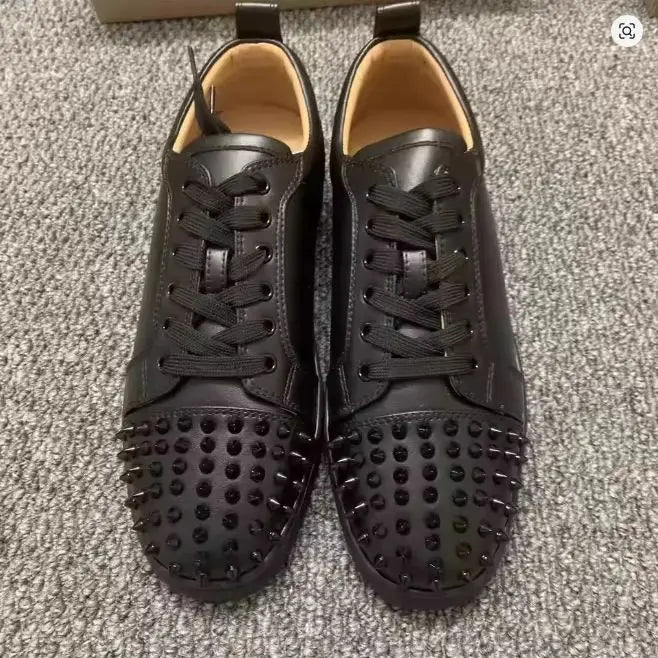Men's Studded Genuine Leather Sneakers | Round Toe Lace-Up Flat Comfortable Spring Casual Fashion Shoes