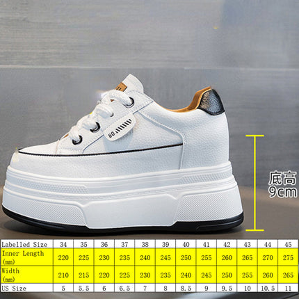 Fujin 9cm 3 inch comfortable platform sneakers for women Genuine Leather Women Vulcanized Shoes Platform High Heels Casual Shoes PlatiNum