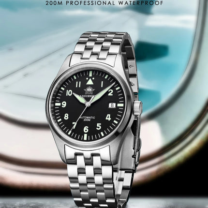 ADDIESDIVE Classic Men's watch Sapphire Automatic 8215 Stainless Steel Pilot watch Leather Luminous 200m Diving Dress Watch New