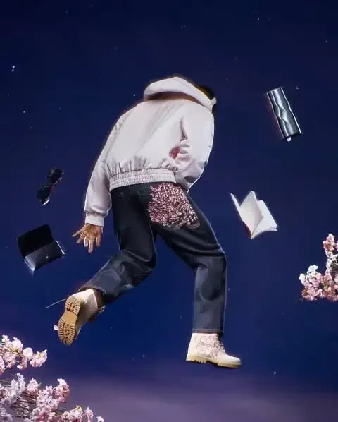 Abito casual retrò vita bassa hip hop fiori di ciliegio jeans ricamati pantaloni a gamba larga y2k abbigliamento jeans larghi ricamati da uomo