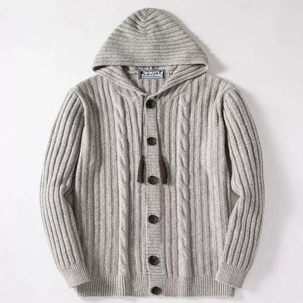 Men's Autumn/Winter Luxury Fashion Men's Knitted Sweater Sweater Pit Strip Long Sleeve Hooded Cardigan Top Coat