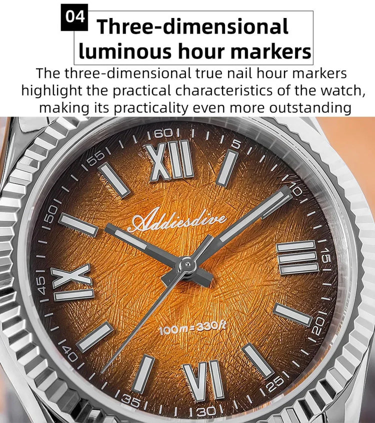 ADDIESDIVE 36mm AD2512 Watch For Men BGW9 Luminous Jubilee Strap 100m Waterproof Sapphire Glass VH31 Movement Quartz Watch Reloj