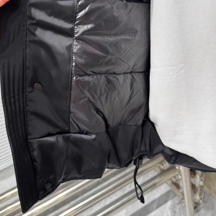 Winter Spliced Black Men Hooded Down Coat American Style Motorcycle Puffer Jacket Loose Fit Zip Waterproof Jackets Casual Coats