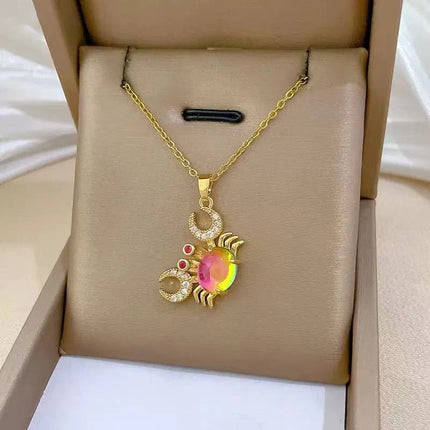 EILIECK 316L Stainless Steel Shine Cubic Zirconia Swan Pendant Necklace Gold Color Texture Metal Personalized Jewelry Neck Chain PlatiNum