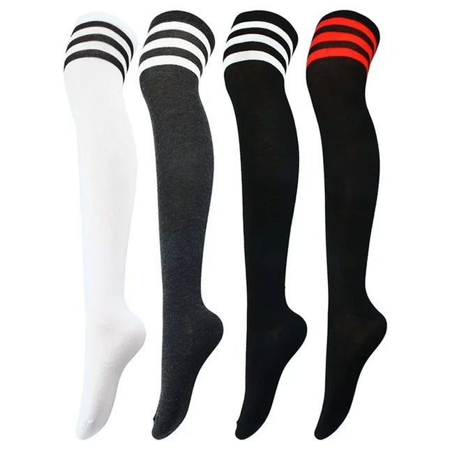 Cute Girls Fashion Thigh High Black White Striped Over the Knee Long Socks Leg Warmers Lolita Gothic Stockings for Sexy Women
