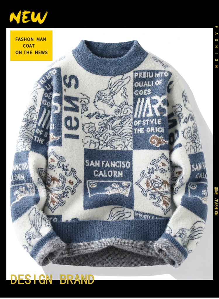 Men's Sweater New Autumn Winter Print Hip Hop Sweater Men Streetwear Print Pullover Tops Harajuku Couple Sweater