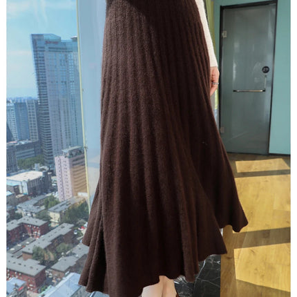 Autumn And Winter Fashion Mink Cashmere Mid Length High Waist Skirt For Women, Knitted Umbrella Skirt, Fashionable Pleated Skirt PlatiNum