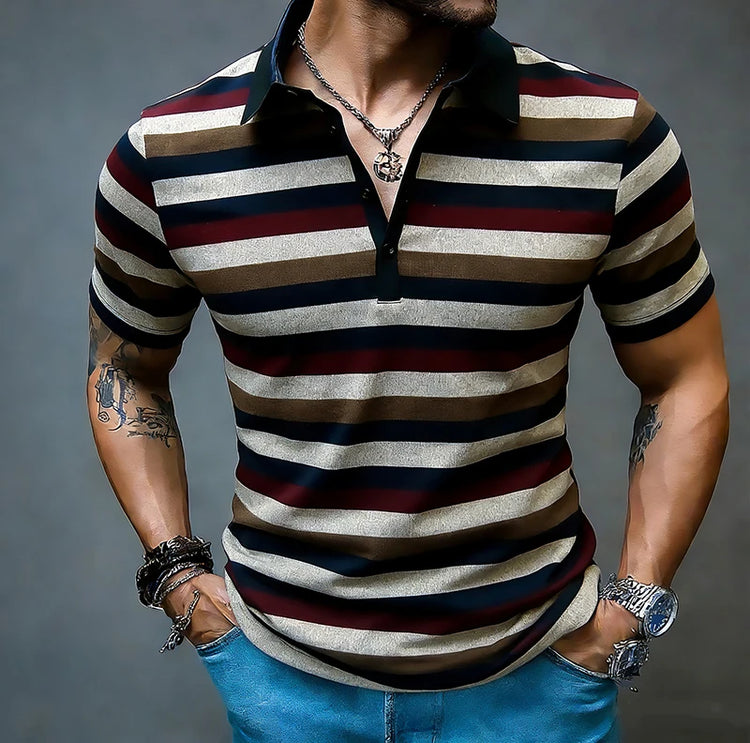 Polo da uomo estive a maniche corte, magliette con colletto a risvolto a righe, T-shirt T19