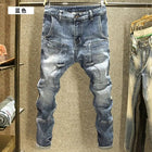 2025 Spring Autumn Korean Luxury Clothing New Cargo Brand Tooling Jeans Men's Slim High Street Men's Splicing Patch Trousers PlatiNum