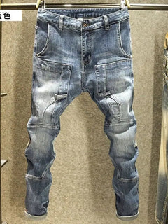 2025 Spring Autumn Korean Luxury Clothing New Cargo Brand Tooling Jeans Men's Slim High Street Men's