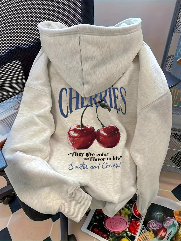 Hoodie Women's Cherry Print Hooded Sweatshirt Oversized Casual Pullover with Cherry Graphic Hoodies Hip Hop Sweatshirt Unisex