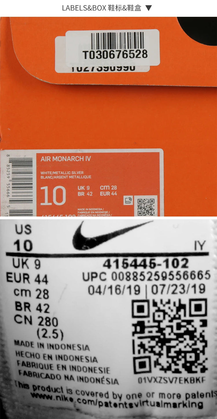 Nike official authentic AIR MONARCH IV men's and women's comfortable cushioned sports shoes 415445 PlatiNum