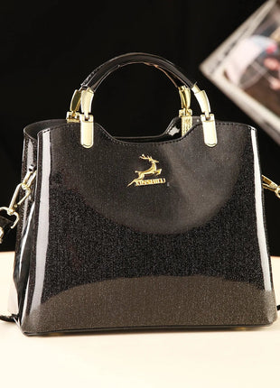 Classic Women's Fashion Shoulder Bag Shiny Leather Crossbody Bag Large Capacity Versatile Luxury Handbag PU Material Medium Size PlatiNum