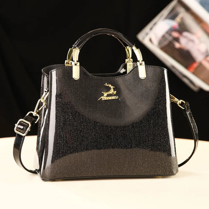 Classic Women's Fashion Shoulder Bag Shiny Leather Crossbody Bag Large Capacity Versatile Luxury Handbag PU Material Medium Size PlatiNum