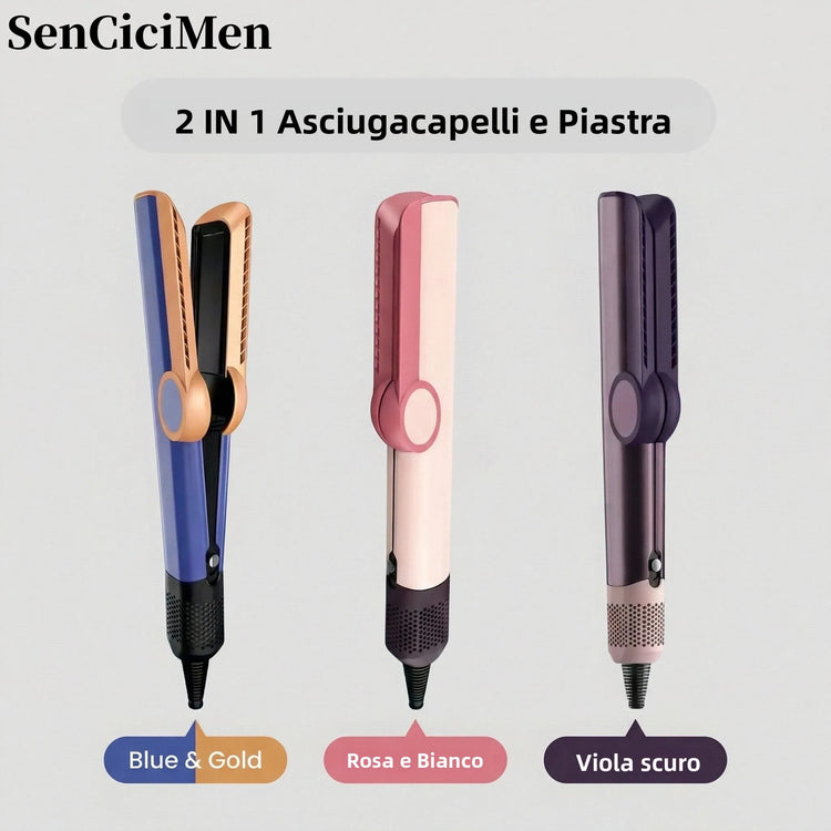 SenCiciMen 2-in-1 Air Straight & Dryer Combo - Negative Ion Heated Flat Iron for Fast, Long-Lasting Hairstyling at Home & Salon