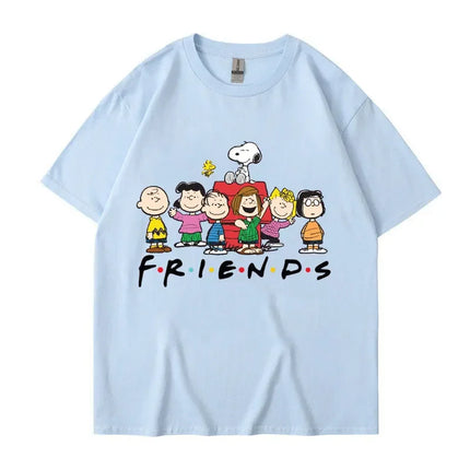 Snoopy Friends Cartoon Anime T-shirt da donna estiva manica corta 100% cotone da uomo T-shirt Top 2025 nuova moda coppia abbigliamento