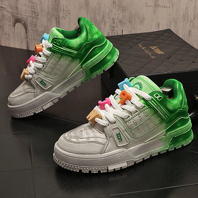 Sneakers Casual Mens Designer Bling Punk Board Shoes Fashion Split Leather Breathable Height Increased Flat Platform Sport Shoes