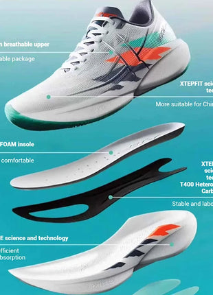 Xtep 360X 2.0 Professional Marathon Running Shoes For Men Racing Carbon Plate Shock Absorbent Sports Training Shoes 975219110035 PlatiNum