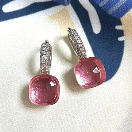 Classic Candy Color Earrings Inlay Transparent Zircon 27Colors Crystal Earrings Platinum Plated Fashion Jewelry For Women PlatiNum