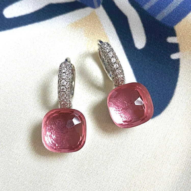 Classic Candy Color Earrings Inlay Transparent Zircon 27Colors Crystal Earrings Platinum Plated Fashion Jewelry For Women PlatiNum