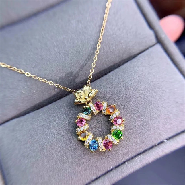 Luxury Female Rainbow Round Flower Pendant Necklace Vintage Gold Color Wedding Jewelry For Women PlatiNum