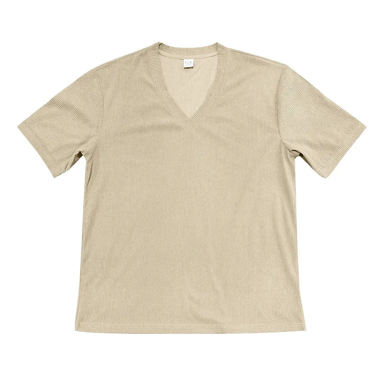 T-shirt casual slim tinta unita con scollo a V da uomo estiva europea e americana in velluto a coste da uomo Amazon