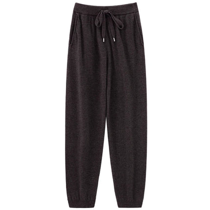 2024 Autumn And Winter New 100% Pure Wool Flat Small Foot Pants Women Loose High Waist Lean Knitted Cashmere Bunched Foot Pants PlatiNum