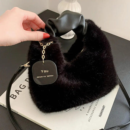 Women's Crossbody Pumpkin Plush Bag Cute Tote Bags Autumn Winter Fashion Solid Color Handbag Travel Shoulder Bags PlatiNum