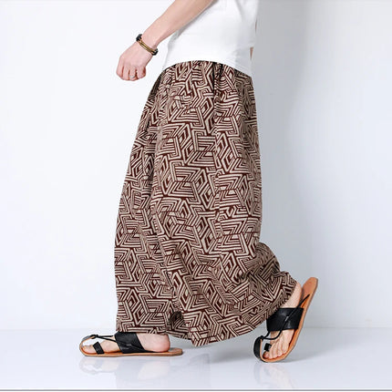 Pantaloni stile cinese uomo retrò Casual gamba larga pantaloni larghi Crossover cotone lino nuovi pantaloni grafici da uomo pantaloni Hip Hop M-5XL