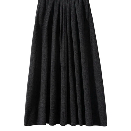 Women's Cashmere Umbrella Skirts Autumn Winter Basic Office Lady Classics 100% Cashmere Knitted A-Line High Waist Pockets Dress PlatiNum