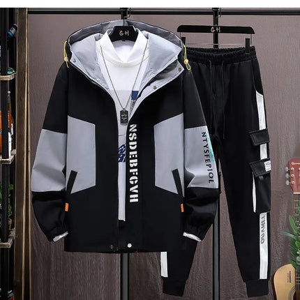 Autumn Casual Men Sets Two Pieces Fashion Korean Trend Hooded Jacket + Pants Spring Baseball Uniform Suit Man Outfit