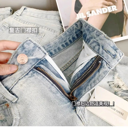 Women's Casual Denim Shorts Light Blue Y2K Harajuku High Street Aesthetic Fashion Retro Slim Short Jeans Clothing 2026 New