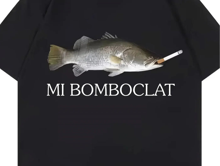 Machenner Funny Bombfish Pattern T-Shirt - Retro Harajuku Style Short Sleeve T-Shirt with the text "My Bomboclat"