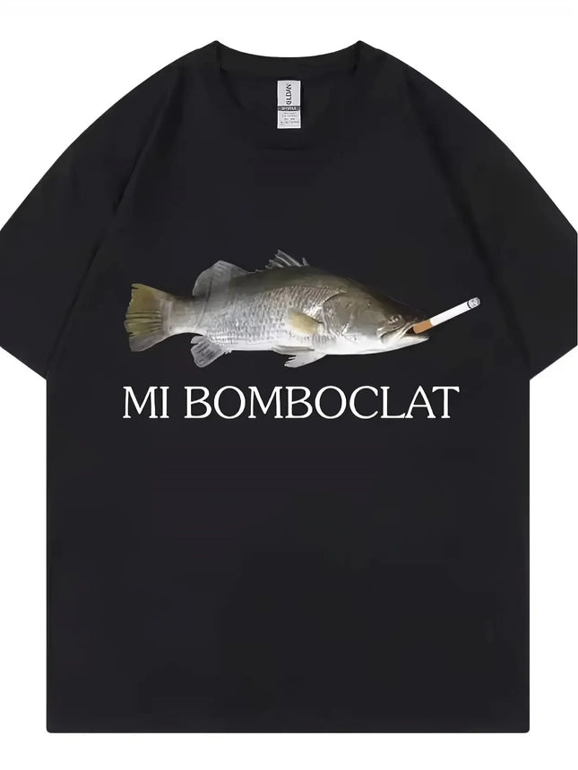 T-shirt Machenner Lustiges Bombfisch Muster - T-shirt retrò Harajuku Stil Kurzarm mit dem Text "Mi Bomboclat"