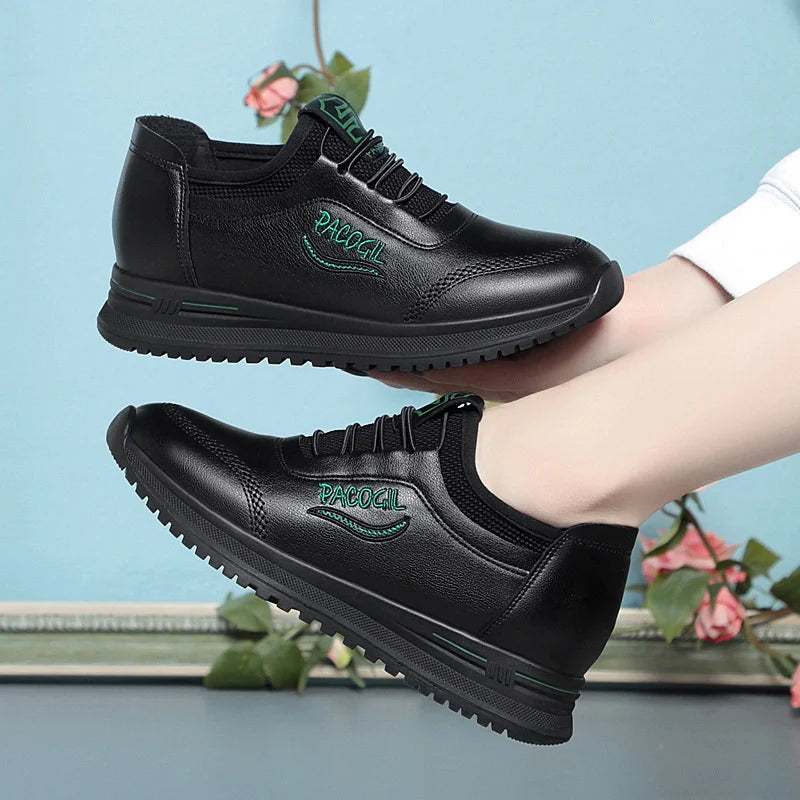 New Spring Fashion Versatile Non Slip Women's Comfort Breathable Sneakers Mother Soft Leather Soft Sole Causal Shoes