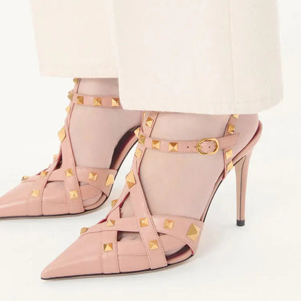 Nuovi Sandali con Tacco Alto e Borchie Primavera/Estate 2026, Sandali a Punta con Tacco Sottile, Scarpe Singole con Borchie platinumshop