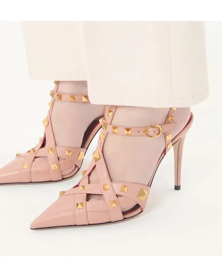 Nuovi Sandali con Tacco Alto e Borchie Primavera/Estate 2026, Sandali a Punta con Tacco Sottile, Scarpe Singole con Borchie platinumshop