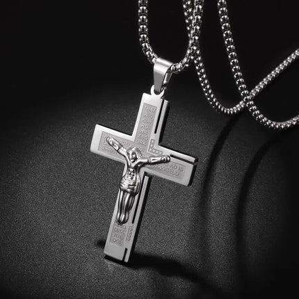 Vintage Christian Ice Crystal Jesus Head Pendant Necklace for Men and Women Cross Catholic Amulet Jewelry PlatiNum