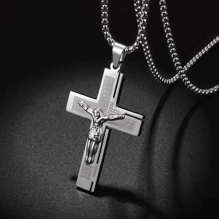 Vintage Christian Ice Crystal Jesus Head Pendant Necklace for Men and Women Cross Catholic Amulet Jewelry PlatiNum