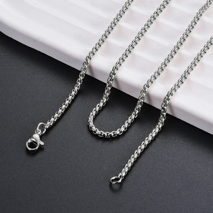 1Pc Stainless Steel Square Rolo Stainless Steel Chain Necklace Round Box Necklace Men Women Width 2mm-5mm PlatiNum