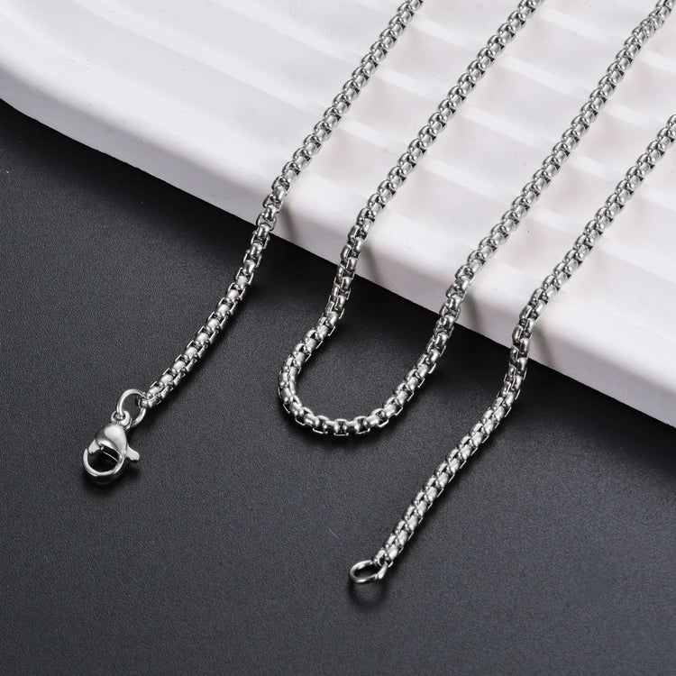 1Pc Stainless Steel Square Rolo Stainless Steel Chain Necklace Round Box Necklace Men Women Width 2mm-5mm PlatiNum