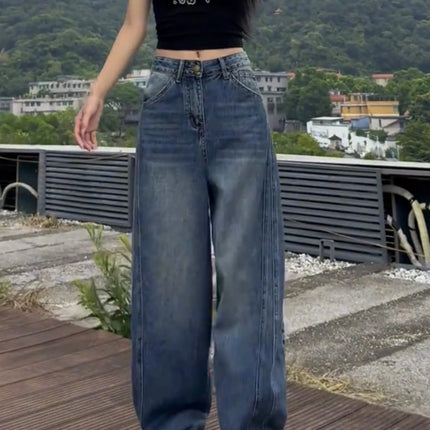 Jeans a gamba larga a vita alta Pantaloni in denim sottile da donna Jeans larghi dritti a figura intera taglie forti Sle casual