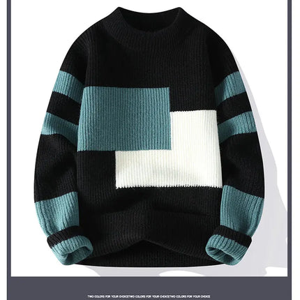 Winter Fashion Sweater Men Patchwork Casual Knit Pullovers Mens Thick Warm Harajuku Loose Knitted Sweaters O-Neck Streetwear Man