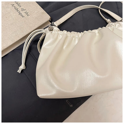 Women's Large Capacity Casual Single Shoulder Bag Soft Leather Cloud Pleated Drawstring Tote Bag Fashion Versatile Underarm Bag