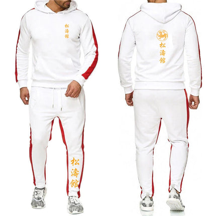 2025 Spring Autumn Shotokan Karate Print Men's Solid Color Hooded Tracksuit Pullover Hoodies+Casual Sweatpants High Street Sets PlatiNum