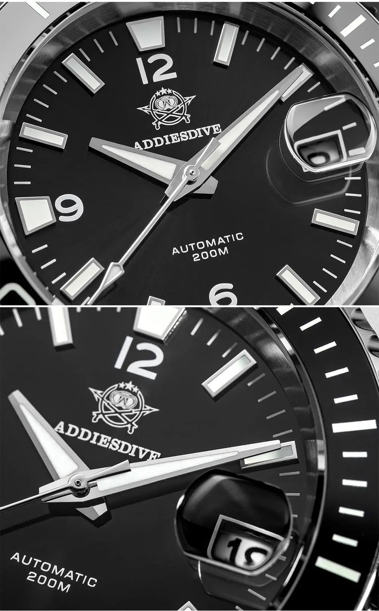 ADDIESDIVE Men Fashion Diving Mechanical Watch, Sapphire Crystal 20Bar Ceramic Bezel Super Luminous Stainless Steel Personalized